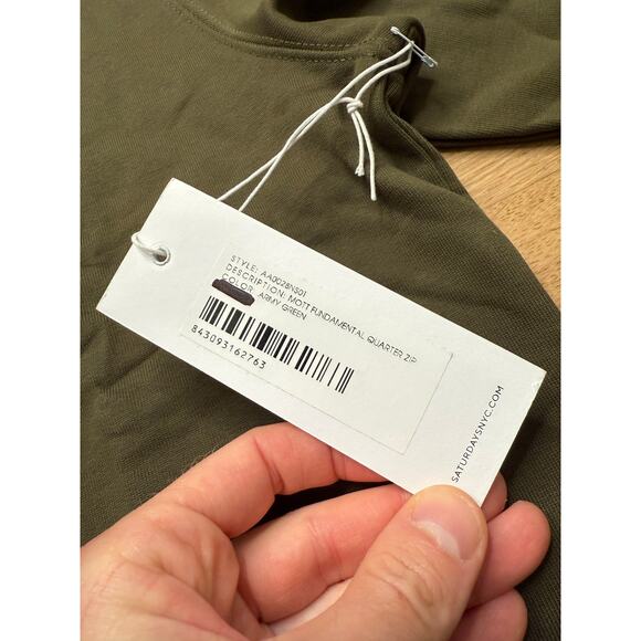 NWT Saturdays New York Men's Fundamental Quarter Zip Sweatshirt Army Green - Picture 10 of 16